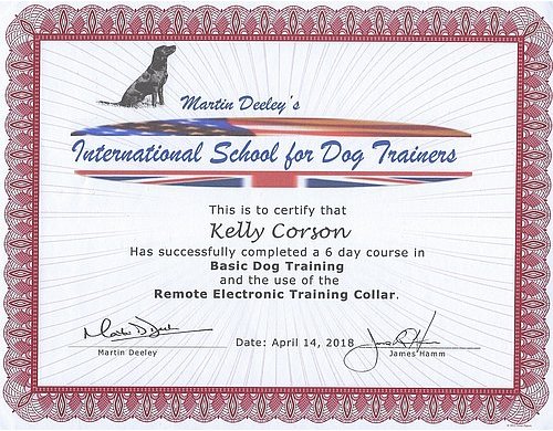 Martin Deeley's International School for Dog Training Certificate